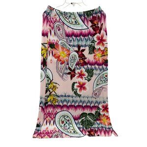 Chicos Ikat Patterned Maxi Skirt Tropical Floral Multicolor Size 0 Small